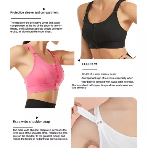 Women Zip Front Sports Bra High Impact Adjustable Full Support Padded Yoga Bra - Picture 15 of 31