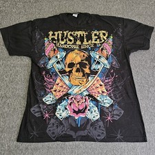 Hustler Shirt Hardcore Since '74 Skull Dice Rose Flames Swords XL X-Large