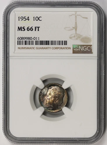 1954 Roosevelt Dime 10C MS 66 FT Full Torch NGC
