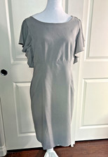 Calvin Klein Dress Gray, Petite 10, Flutter Sleeve, Pre-Owned