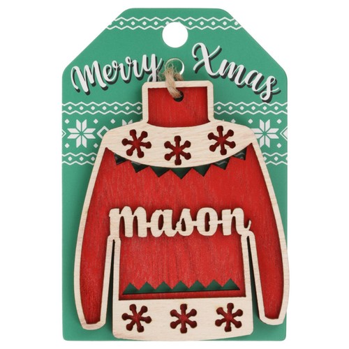 Christmas Jumper Wooden Tree Decoration Personalised Bauble Xmas Red Green White - Picture 142 of 199