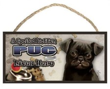 A Spoiled Rotten Pug black Lives Here Dog Sign/Plaque featuring the art of Sco