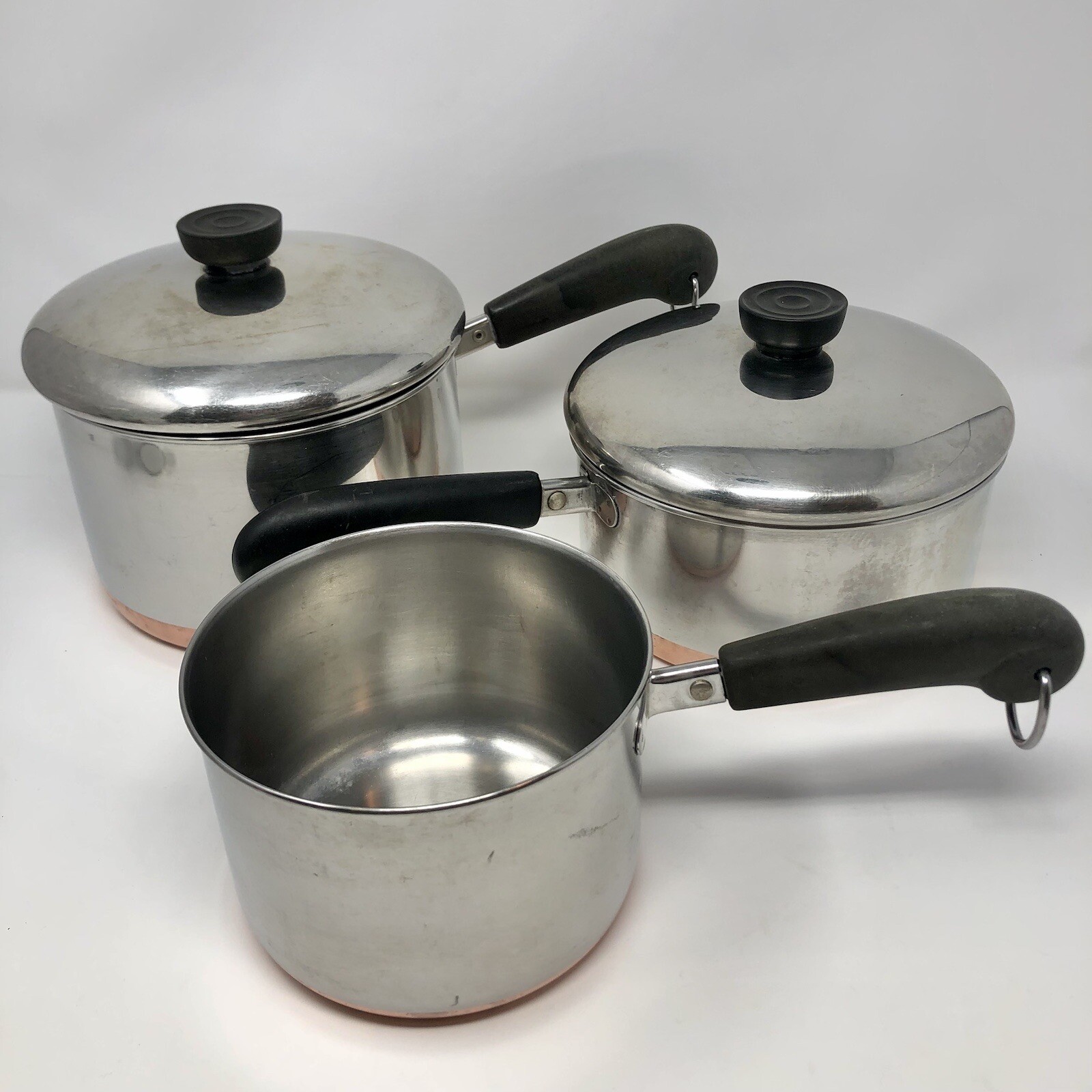 Revere Ware 1.5, 2 & 3 QT Sauce Pans w/Lids 5pc Lot Copper Bottom