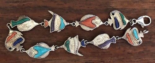 Nachlass, Southwestern, .925 Tropische Fische Armband mit Türkis, Koralle, Lapis - Bild 6 von 12