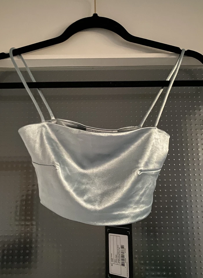 Neu Weekday Crop Top Bustier Satiniert Mint Grau Hellblau XS/34 Oberteil Top