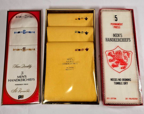 VTG New Men's Hankies Lot of 11 Designer Handkerchiefs Embroidered MCM