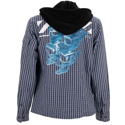 OFF-WHITE Virgil Abloh Striped Zip Shirt Jacket with Hoodie Skull Logo Blue  M