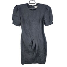 Womens Black Adrianna Papell 100% Silk Dress Short Sleeve Back Zipper Size 12