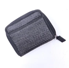 Black Woven Zip Around Mini Wallet Womens Fabric Billfold Credit Card Coin Purse