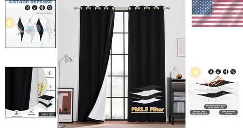 Cortinas opacas con filtro de polvo de doble panel - 4 capas, 52x108 pulgadas, ecológicas - Imagen 2 de 9