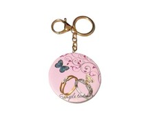 Pink Butterfly Rings Keychain w/ Cosmetic Mirror