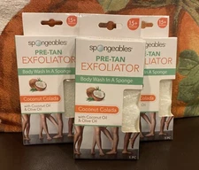 3 Spongesbles Pre Tan Exfoliating Body Scrub Sponge with Coconut Colada