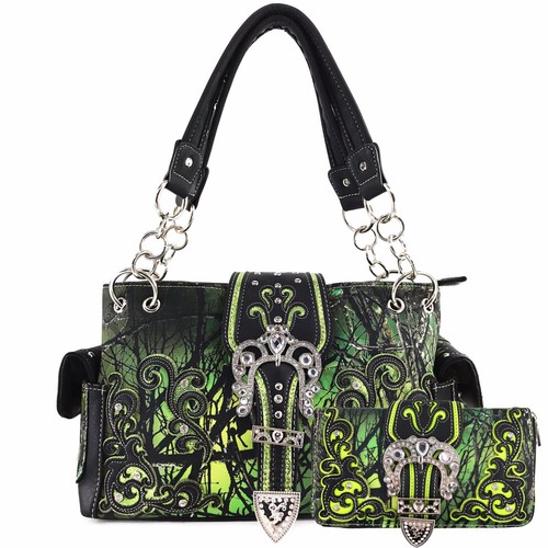 Justin West Camouflage Western Camo Rhinestone Buckle Conceal Carry Purse Wallet - Picture 29 of 116