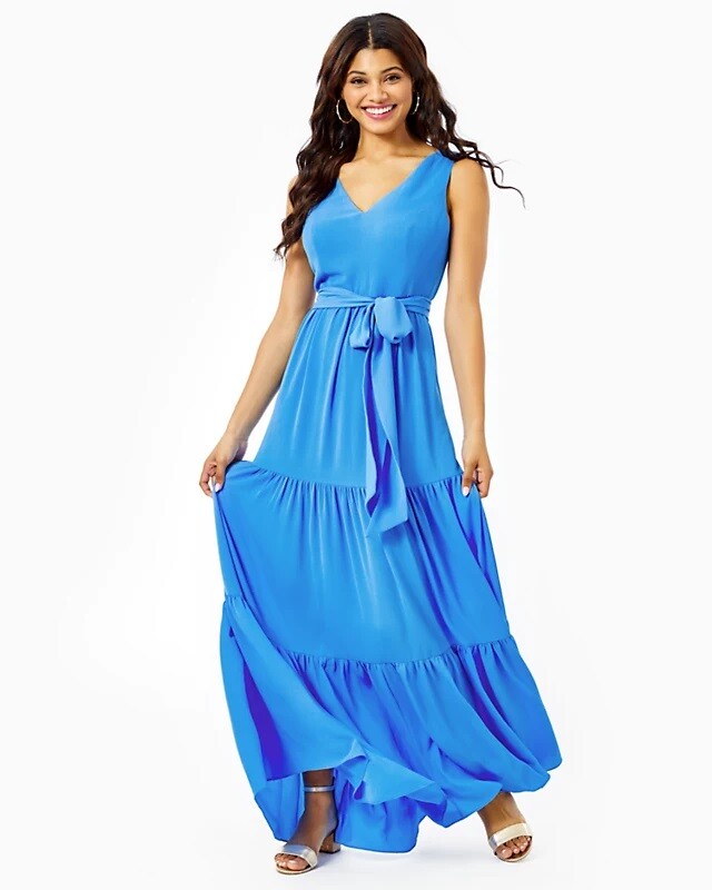 $258 NEW Lilly Pulitzer Maurine Maxi Dress Blue Thistle Fit Flare Tier Skirt 2 | eBay $258 NEW Lilly Pulitzer Maurine Maxi Dress Blue Thistle Fit Flare Tier Skirt 2 | eBay