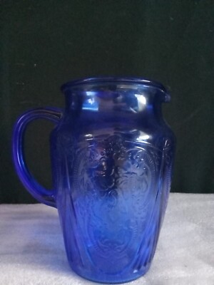 Blue Royal Lace Pitcher Hazel Atlas Depression Glass 64 oz 