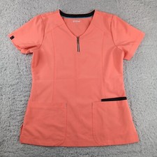 Scrubstar Scrub Top Womens XS Peach Orange Pockets V-Neck Zip Medical