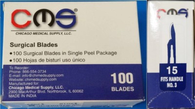 CMS #15 Surgical Podiatry Medical Blades Scalpels Stainless Steel 100/BX Sterile