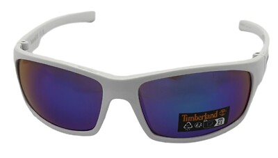Timberland Sunglass Mens Shiny White Plastic Wrap, Green Mirror