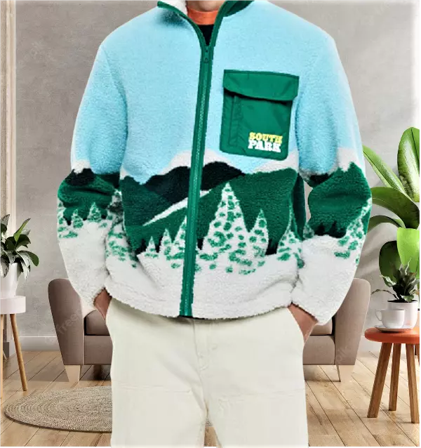 ❤️ 🎄 H&M Green/South Park Relaxed Fleece Designer Jacket Sweater sz S  SMALL 🔥