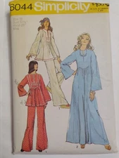 Caftan MuMu Dress Shirt Top Pants 10 Simplicity 6044 Sewing Pattern Cut Boho VTG