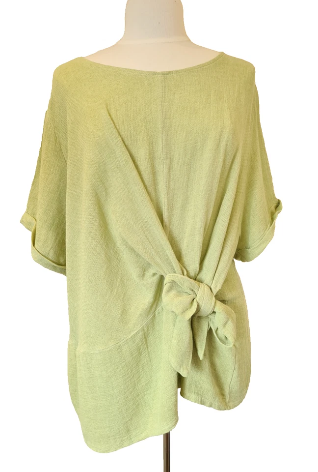Italian Washed Linen Top Lagenlook Tunic front tie pistachio One Size UK 10-16 - Image 4 of 4