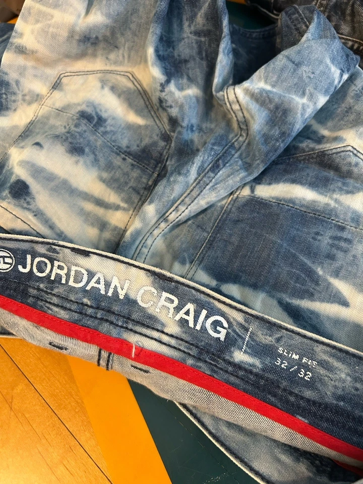 Pantalones de mezclilla Jordan Craig para hombre 32x32 azul calce ajustado lavado ácido desgastado grunge Foto 4 de 4