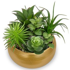 Artificial Succulents In Pots Gold Ceramic Planter Bowl Faux Fake Potted Plant