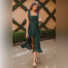 Show Me Your MuMu Claire Midi Dress in Emerald Chiffon Sz XXS NWT