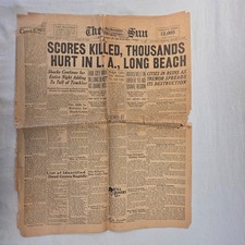 The San Bernardino Sun Vintage 1933 Long Beach Earthquake Newspaper San