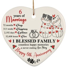 Happy 6th Anniversary Heart Ornament Cute Cats 6 Year Marriage Christmas Gift