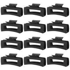 12 Pack Large Black Square Hair Claw Clips for Women, 4.3 Inch Matte Rectangle C