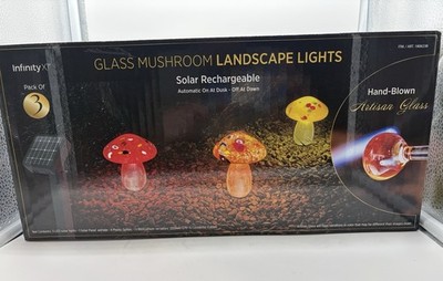 New Infinity X1 Glass Mushroom Landscape Solar Lights, 3-pack Red/Yellow/Orange