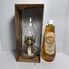 Lamplight Farms Oil Lamp Hobnail Clear Glass Hurricane Wisconsin USA W Oil VTG