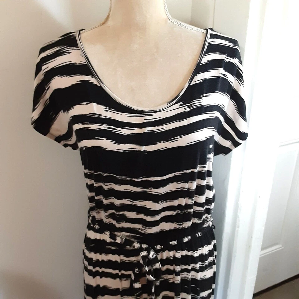 A.N.A. Maxi Vestido Jersey Negro Taupe Talla M Auto Cinturón Viscosa Mezcla Spandex Foto 3 de 4