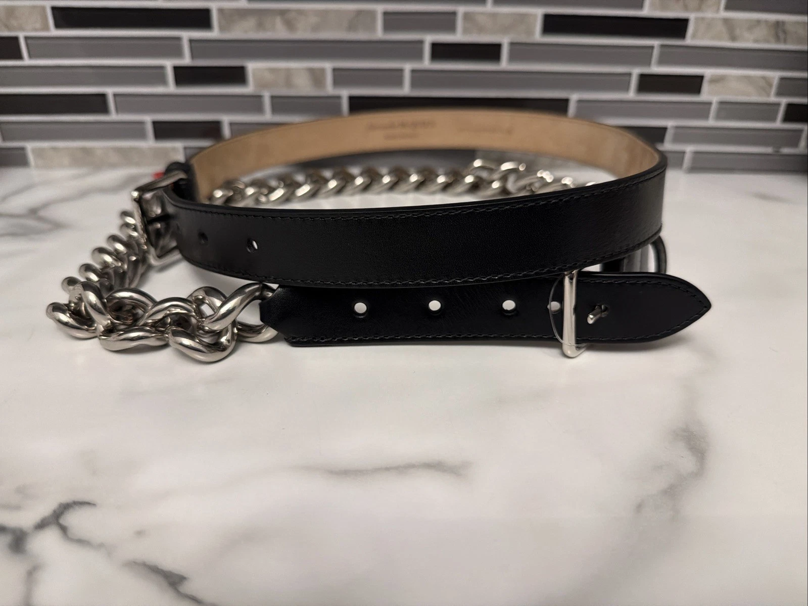 Alexander McQueen — NEW ALEXANDER MCQUEEN Leather Silver Chunky Metal Chain Wrap Belt 28/70 Black