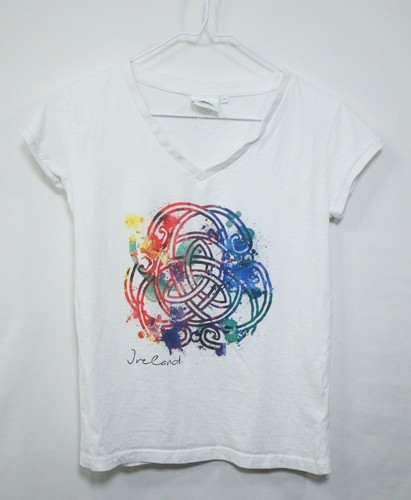 Traditional Craftwear White Celtic Knot Ireland V-Neck T-Shirt Women's  S T556