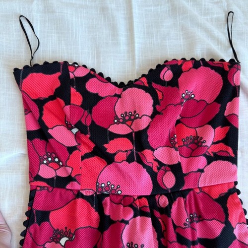 Judith March Red Black Floral Retro Lace Detail Strapless Midi Dress Medium NWT - Picture 6 of 10