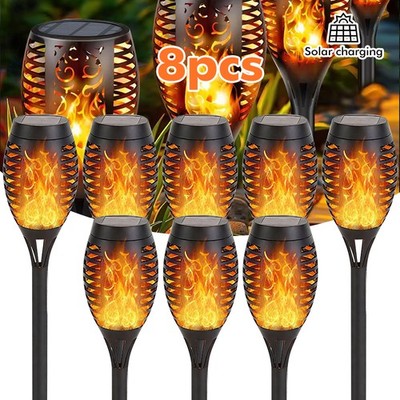 4/8 Pack LED Solar Flame Torch Lights Flickering Garden Yard Pathway Decor Lamps