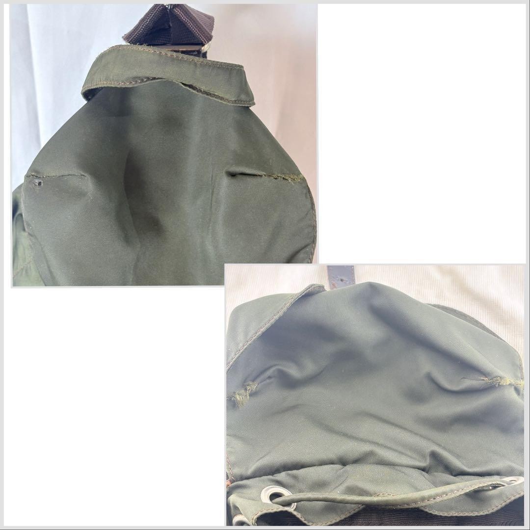 PRADA Nylon Leather Backpack Khaki Green Triangle Plate with Storage Bag Stains thumbnail 3