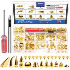 98 PCS Gold Mixed Shape Spikes Studs Rivets Kit Screw Back Punk Leather Craft