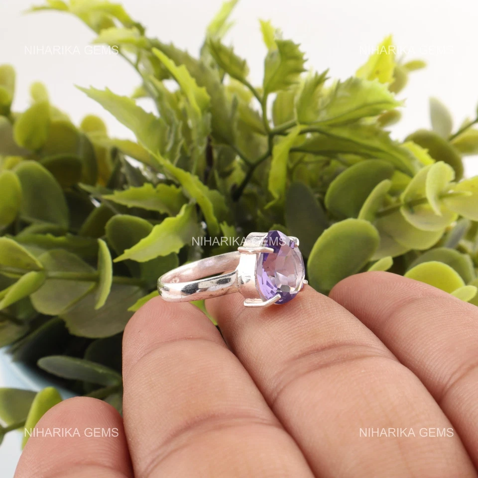 Anillo solitario de año nuevo de iolita natural declaración Art Deco joyería plata 925 Foto 4 de 4