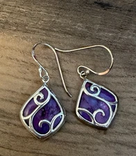 Boma 925 Sterling Hook Dangle Earrings Purple Stone Excellent Condition