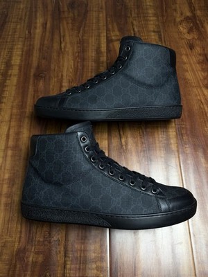 Gucci Hightop GG Supreme Monogram Leather Black Mens Sneakers - Size 8.5G 9US