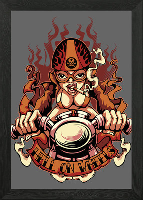 Hell on Wheels Girl Biker Framed Wall Art Poster Canvas Print Picture