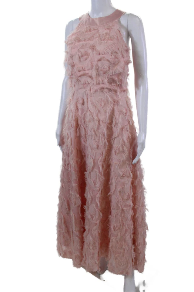 Chic Wish Womens Feather Detail Sleeveless A Line Maxi Dress Pink Size Small - Image 2 of 4