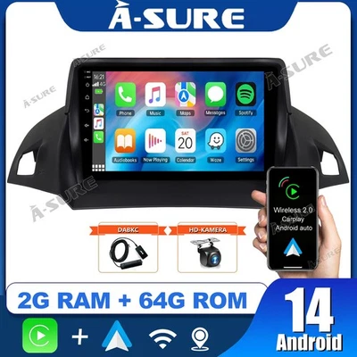 A-SURE DAB Android 14 2G+64G Autoradio GPS CarPlay Für Ford Kuga 2012-2018 Escape C-Max