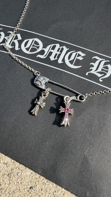 Chrome Hearts 925 Sterling Silver Double Cross Charm Cable Necklace Signed 2001