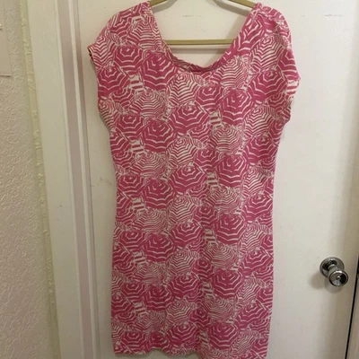 Lilly Pulitzer Dress size L Pink white Umbrellas French Terry cap sleeve - Image 1 of 4