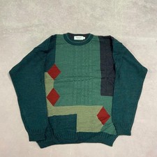 Vintage Knitted Jumper Abstract Patterned Grandad Knit Sweater Men's L