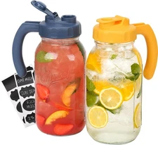 64oz Glass Mason Jar Pitcher Set with Leak-Proof Lid Handle Wide Mouth Pour Spou